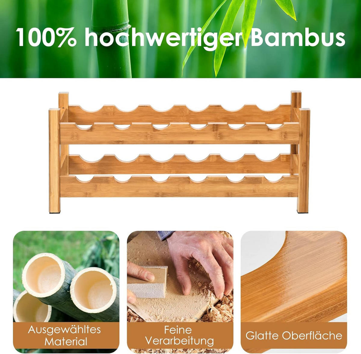 WEINREGAL 2- stöckiges Flaschenständer Holz - Naturfarben, Naturmaterialen (24/25/62cm) - COSTWAY