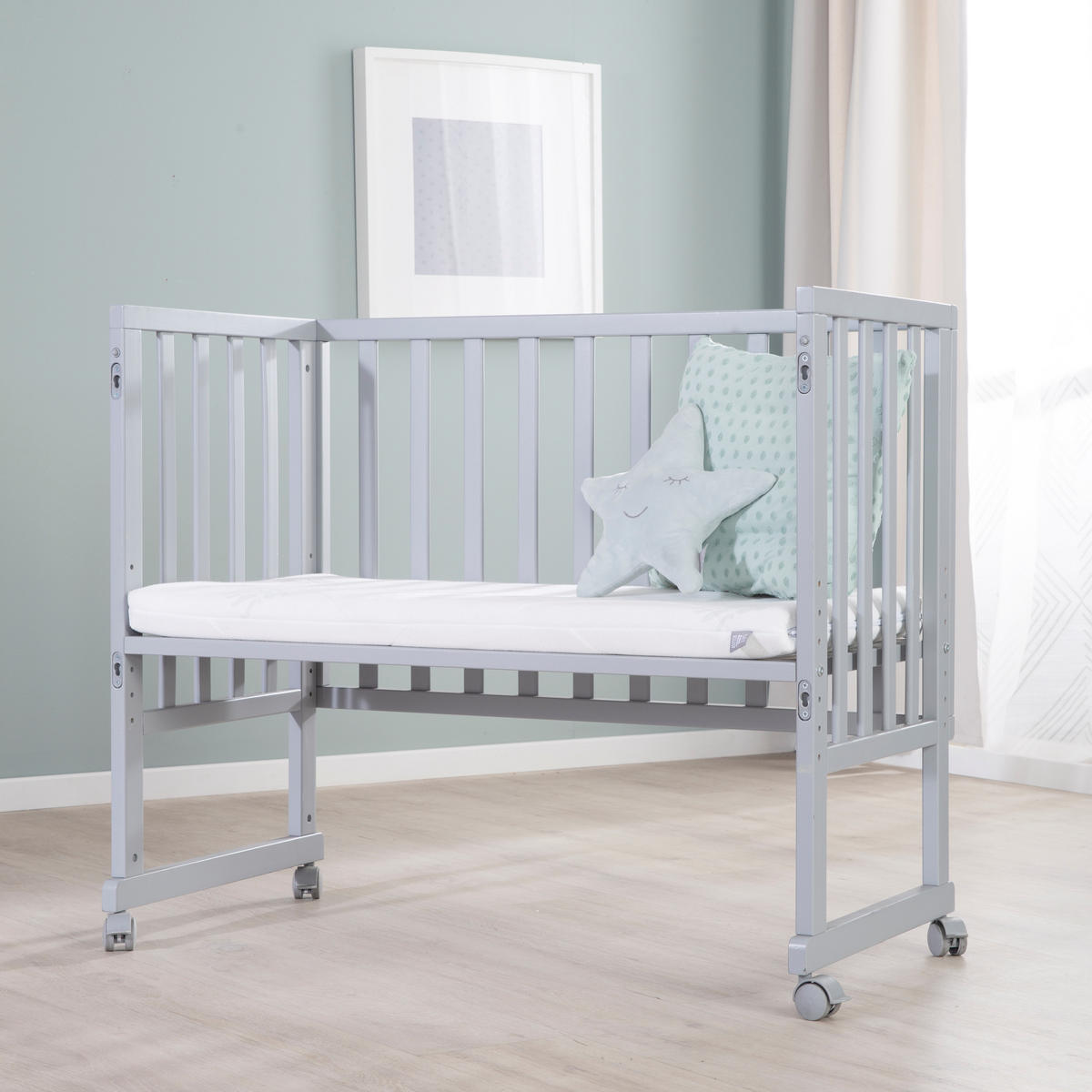 BEISTELLBETT 3in1 Set 90 x 45 cm - Taupe/Hellgrau, Holzwerkstoff (45/90cm) - Roba