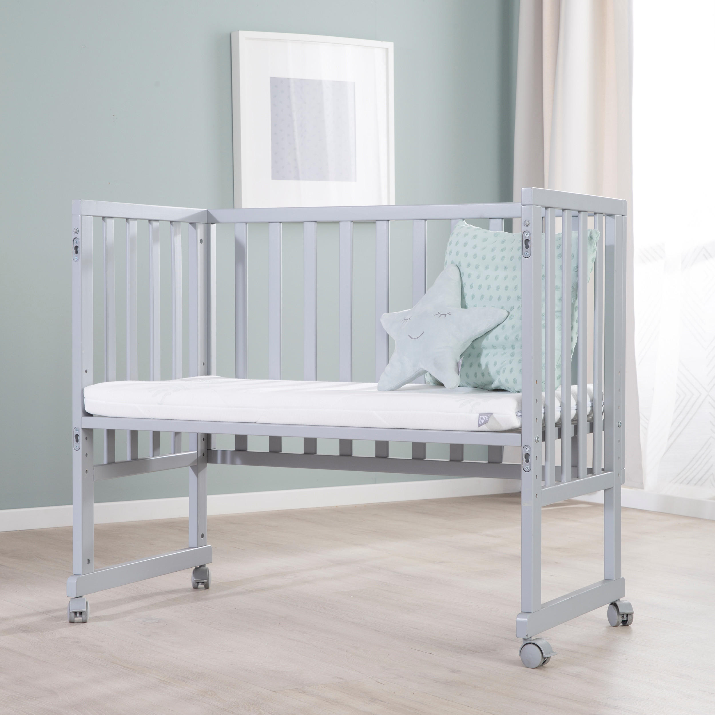 Thumbnail - Roba Beistellbett, Taupe, Hellgrau, Holzwerkstoff, 45x90 cm, Babymöbel, Babybetten, Beistellbetten
