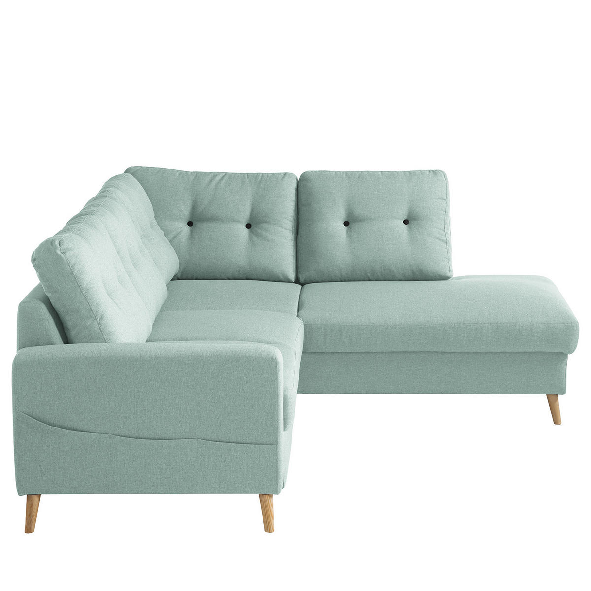 ECKSOFA mit Ottomane - Webstoff - Hellbraun/Mintgrün, Holz/Textil (230/200cm) - home24