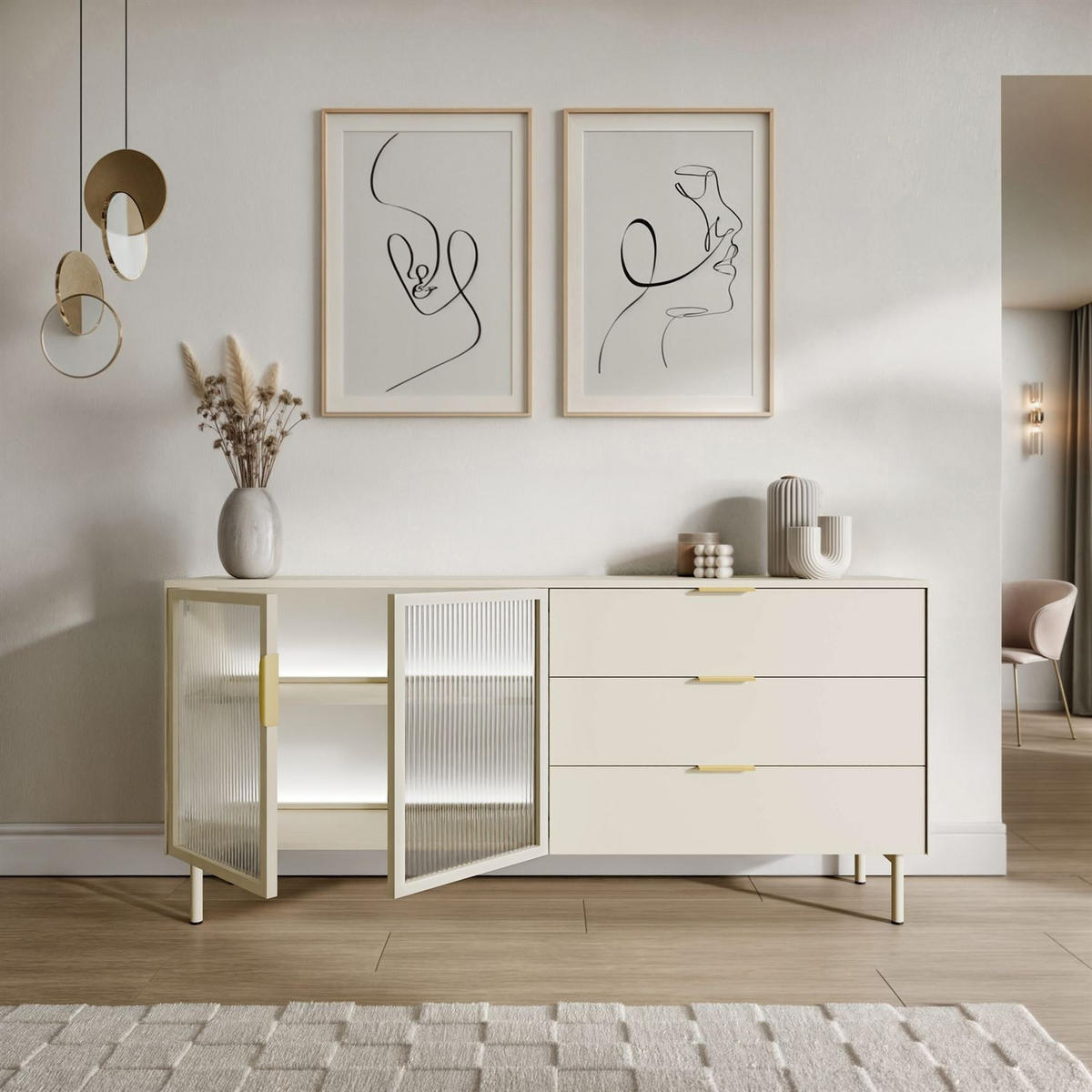 SIDEBOARD LINEA mit LED-Beleuchtung Kaschmir - Kaschmir, Holzwerkstoff (181/83/39cm) - Lookway