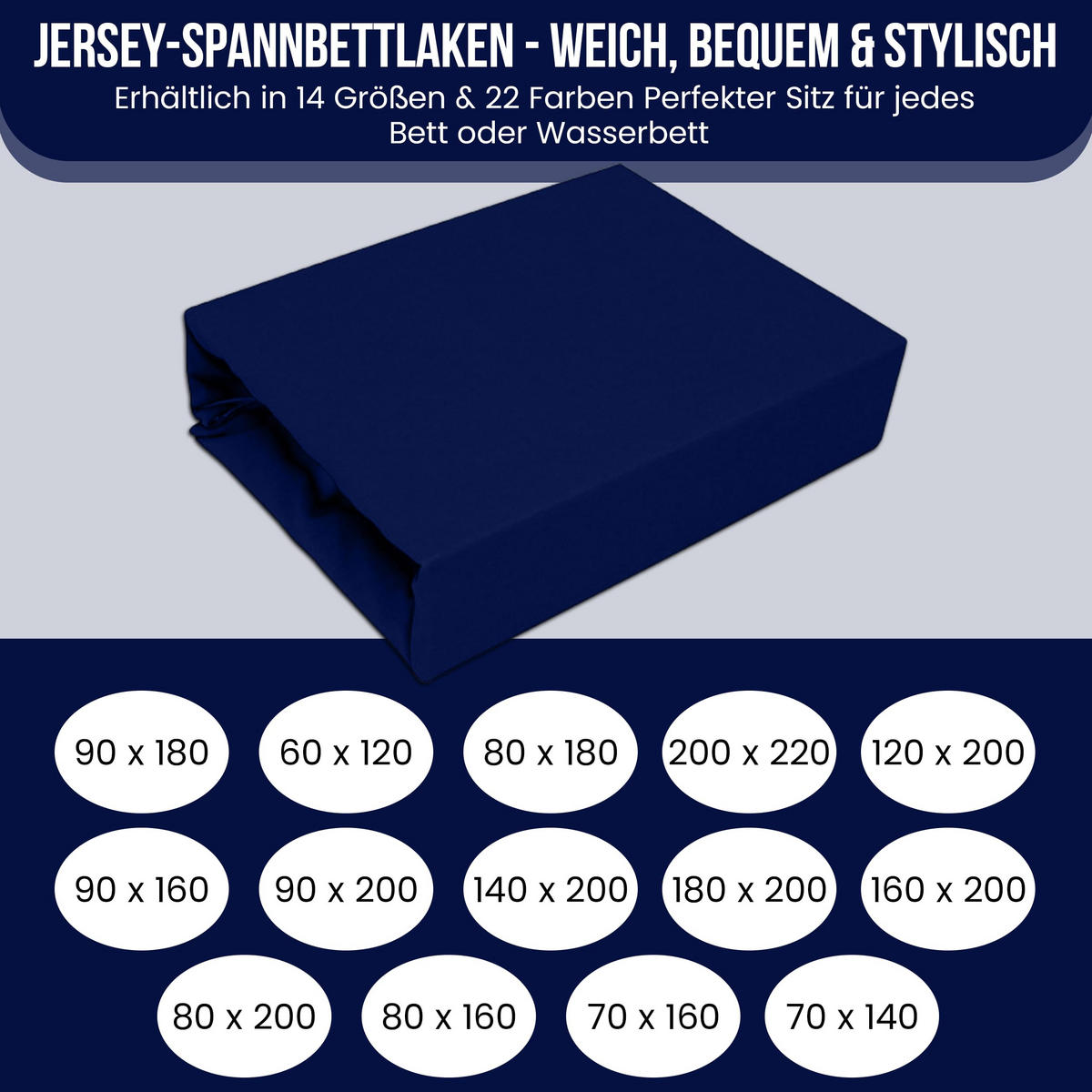 SPANNBETTLAKEN 160/200 cm, Jersey Elastisch 100 % Baumwolle Marineblau - Blau, Textil (160/200cm) - Best For Home