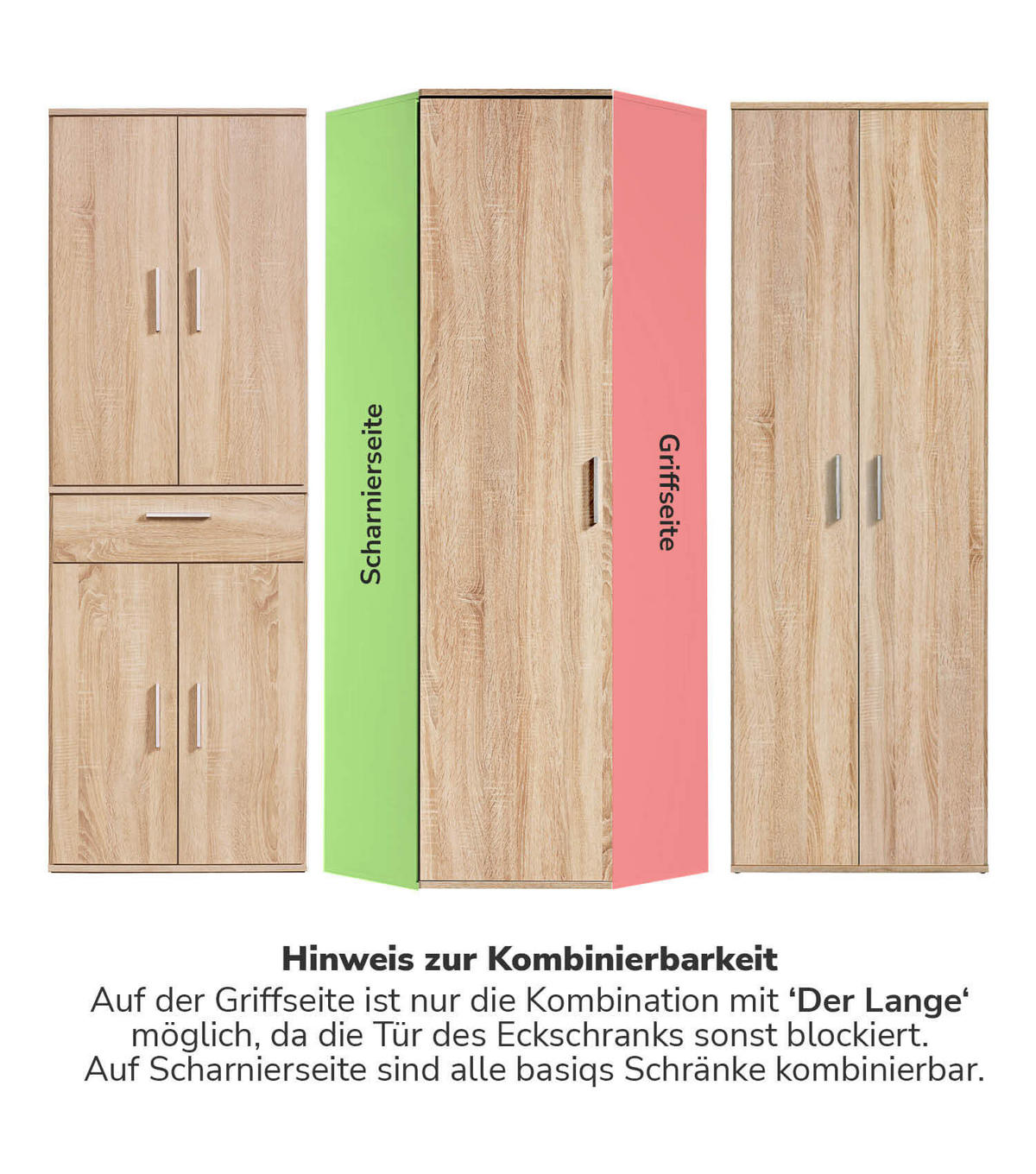 ECKSCHRANK Der Lange - Weiß/Sonoma Eiche, Holzwerkstoff (64/180/64cm) - Mokebo