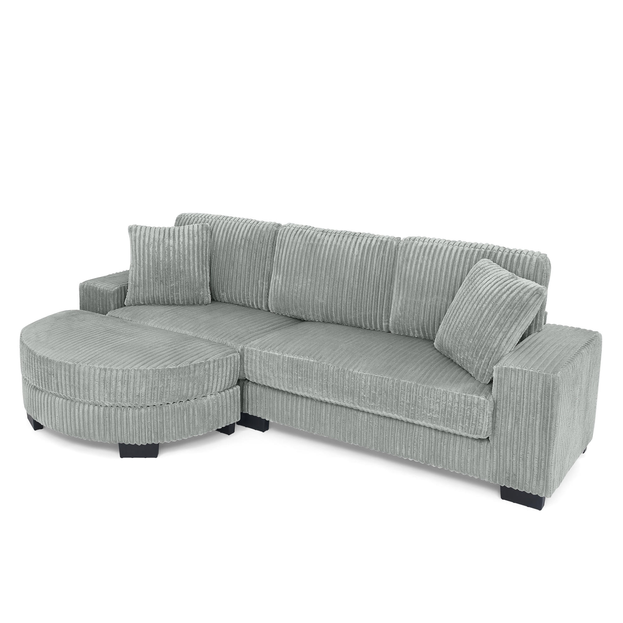 ECKSOFA DE-34626 modulares Design mit ovalem Hocker Grau - Grau, Metall (133.5/256.5cm) - ComfortXL