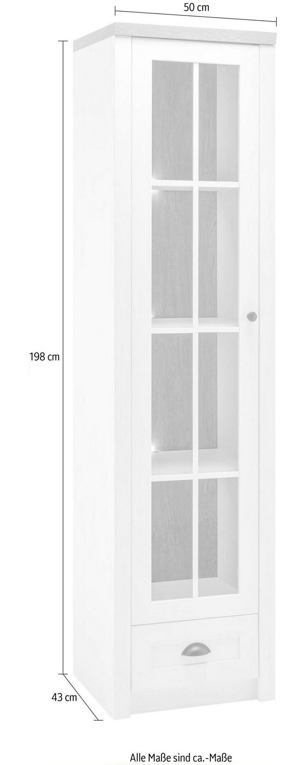 VITRINE Provence Pinie weiß / Eiche hell 50 / 43 / 198cm - Eichefarben/Weiß, Holzwerkstoff/Metall (50/198/43cm) - Feldmann-Wohnen