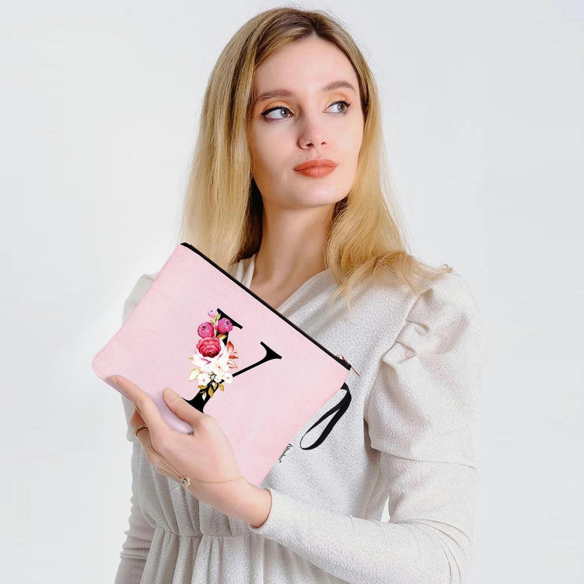 KOSMETIKTASCHE mit Initialdruck Y, Pink - Rosa, Textil (5/16/24cm)