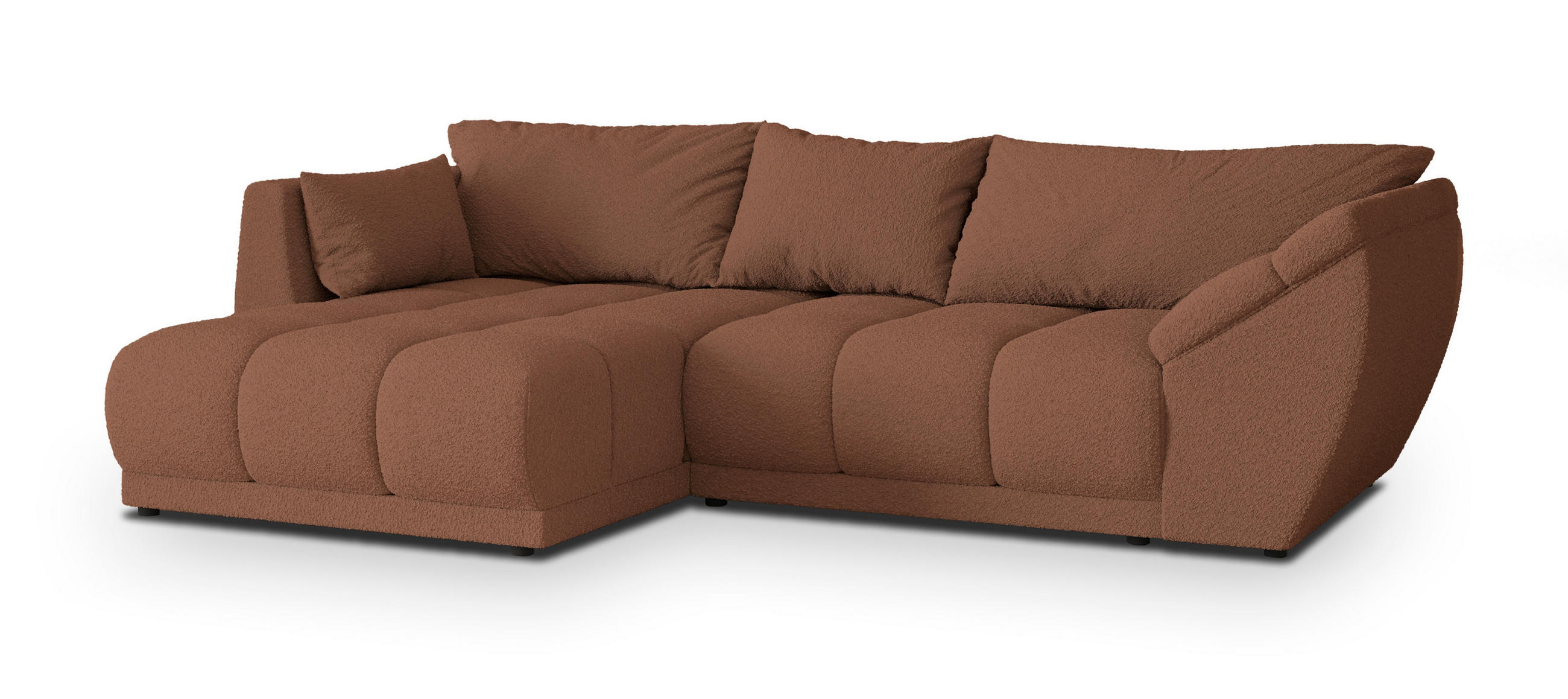 ECKSOFA ORENTI L-S Kupferfarben Boucle-Stoff mit Schlaffunktion - Kupferfarben, Holz (287/182cm) - MASSENO
