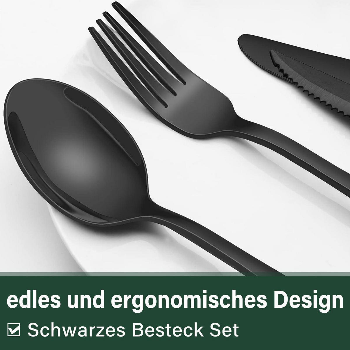 BESTECKSET 36-teilig Schwarz Edelstahl - Schwarz, Metall