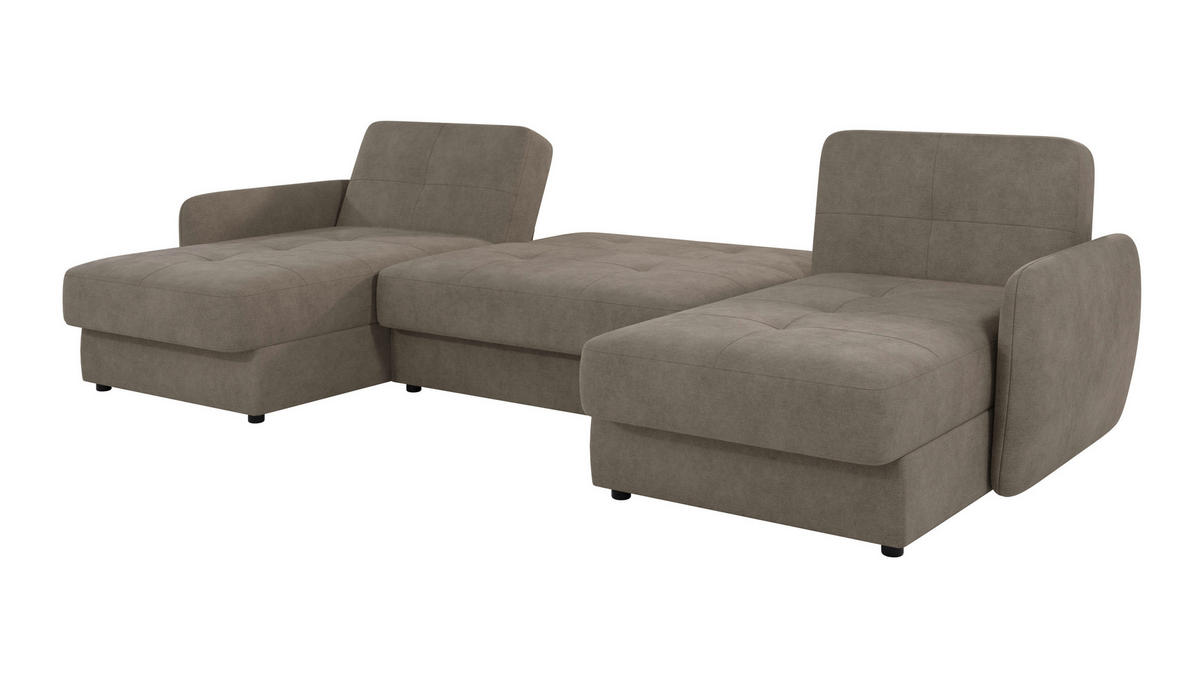 WOHNLANDSCHAFT Lupo Dunkelbeige Mikrofaser - Beige/Schwarz, Holz/Kunststoff (311/86/147cm) - S-Style Möbel