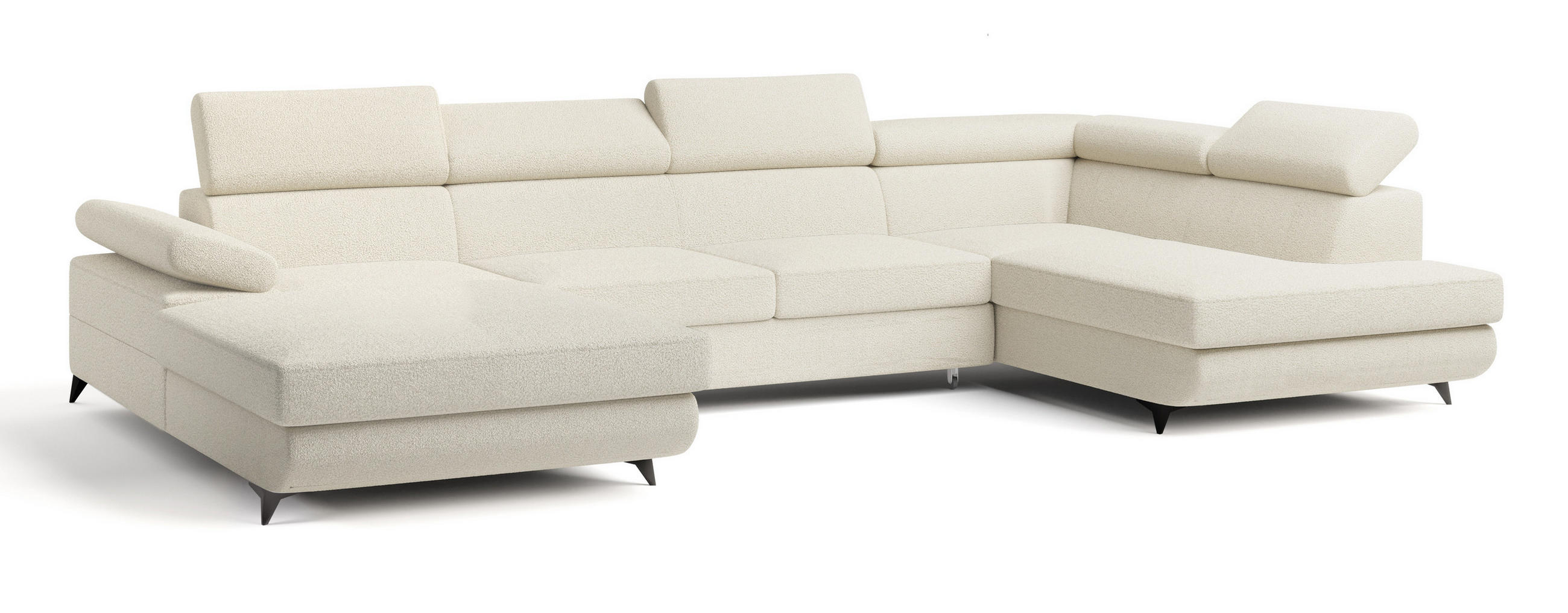 WOHNLANDSCHAFT RUBANO R-S Creme Boucle-Stoff mit Schlaffunktion - Creme, Holz (339/89/190cm) - MASSENO