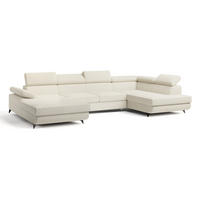 WOHNLANDSCHAFT RUBANO R-S Creme Boucle-Stoff mit Schlaffunktion - Creme, Holz (339/89/190cm) - MASSENO