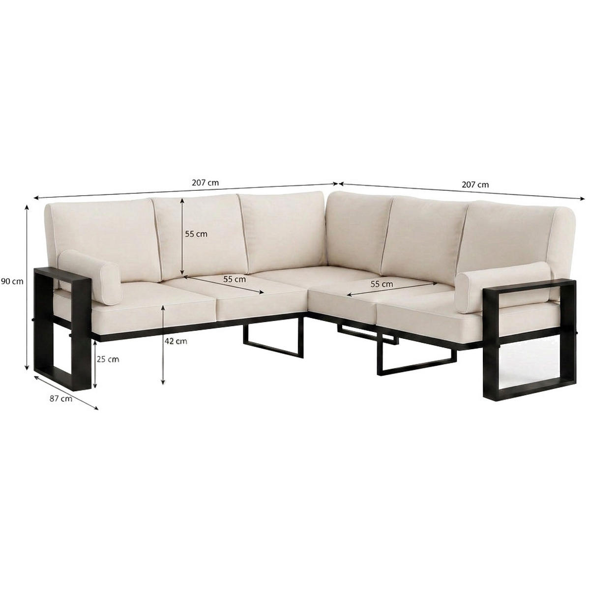 LOUNGEECKTEIL Verdino 2R2 mit Metallrahmen 207 cm beige - Beige, Metall (207/90/207cm) - Beautysofa