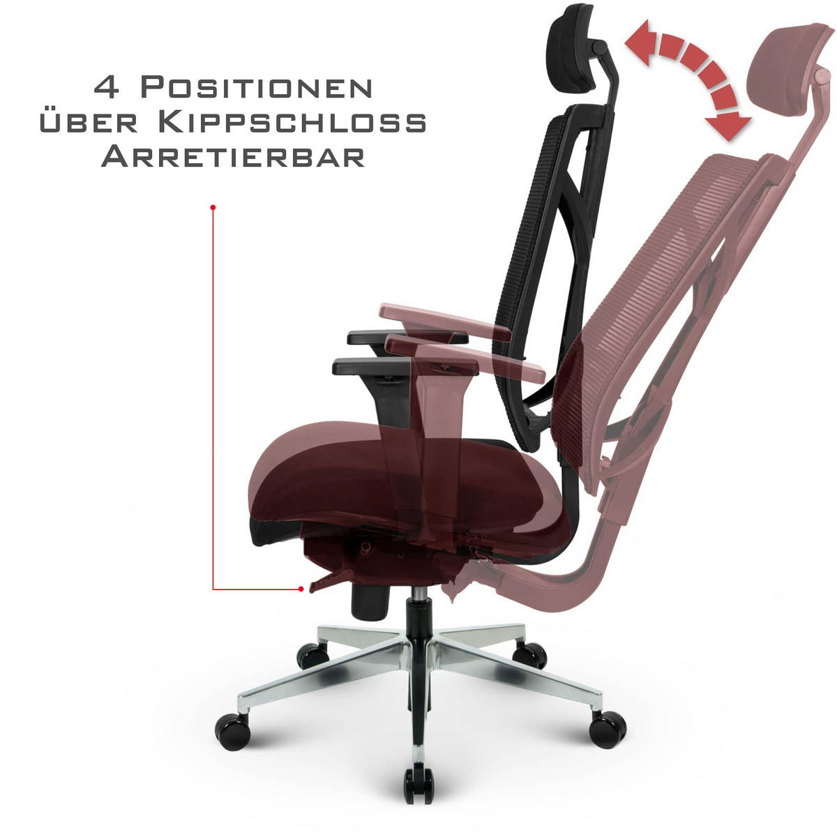 CHEFSESSEL V1801 Stoff/Mesh Schwarz - ergonomisch, 150 kg belastbar, Sitzhöhe 53-65cm - Schwarz, Kunststoff/Textil (65/130/65cm) - Versee