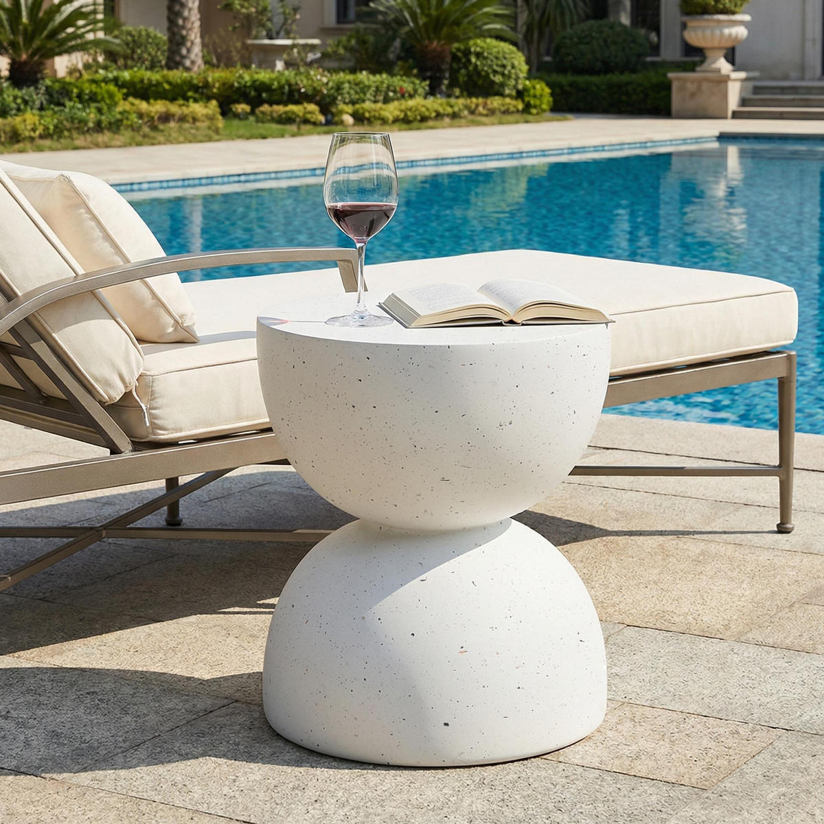 BEISTELLTISCH in Terrazzo Weiß,aus MgO,mit modernem Stil - Weiß, Naturmaterialien (39.5/39.5/45.5cm) - KOMHTOM