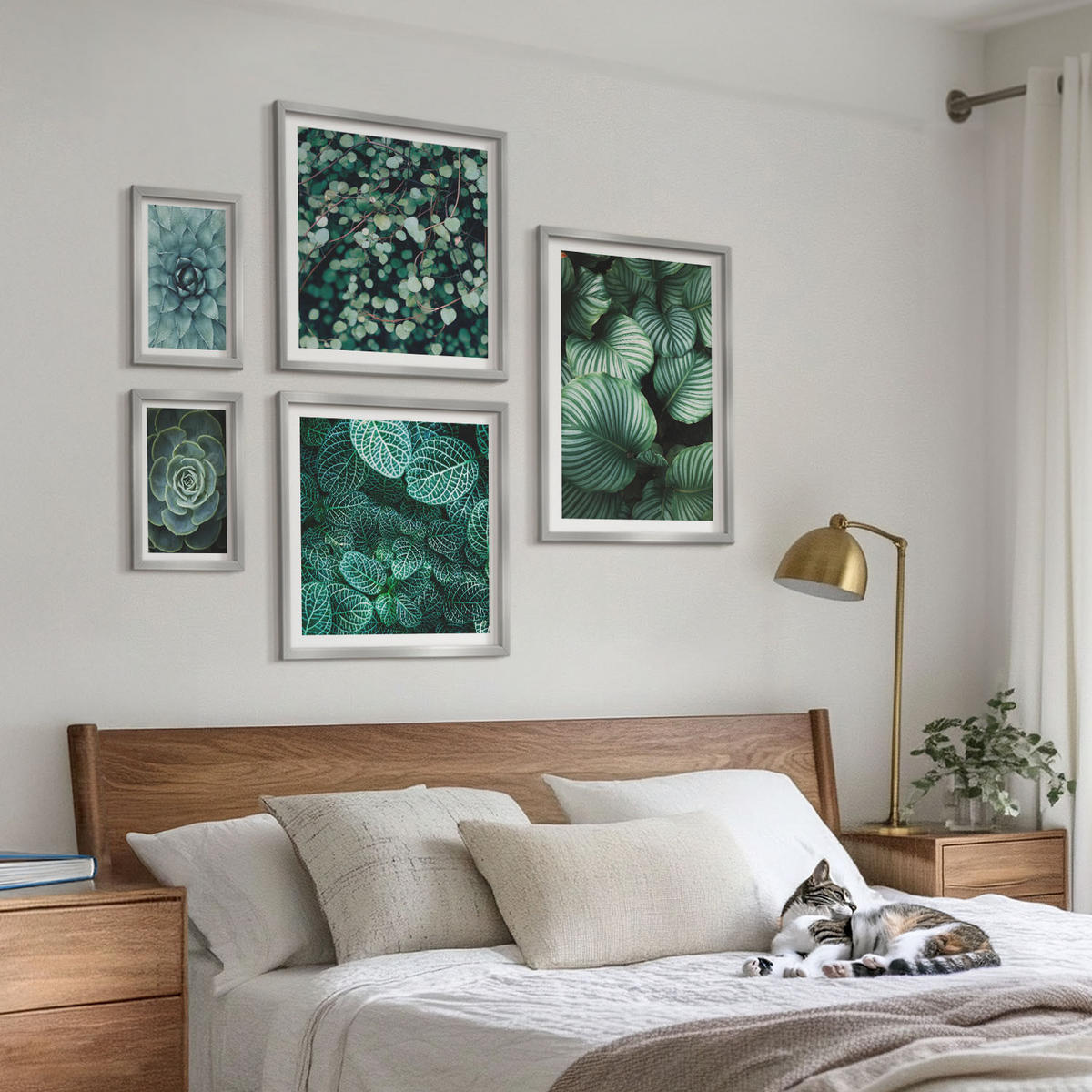 BILDER SET 5er Set - 50x50 cm & 20x30 cm & 40x60 cm Silberner Rahmen - Meerstrand Zitronen Berge - Silberfarben, Kunststoff (40/60cm) - TULUP