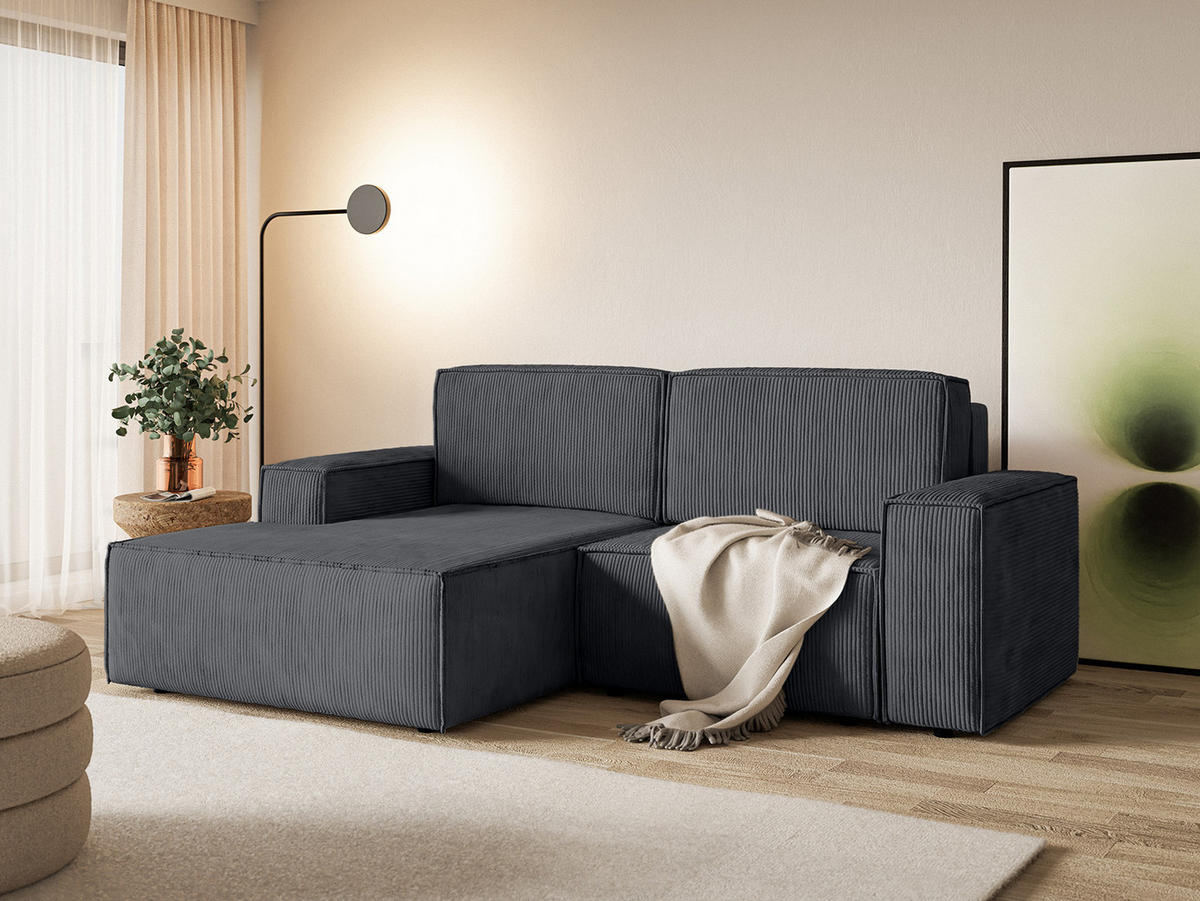 ECKSOFA KOKKO MINI mit Schlaffunktion, Anthrazit - Anthrazit, Textil (240/167cm) - Fedve