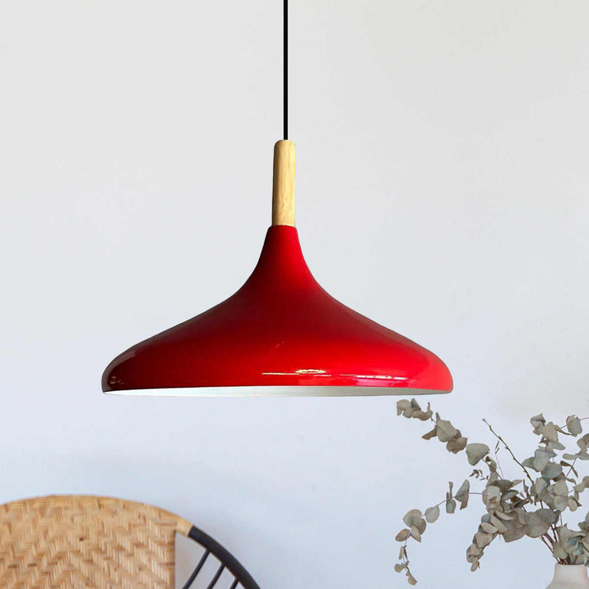PENDELLEUCHTE Champion aus Holz 35/30 cm - Rot, Metall (30/35/30cm) - Bamyum