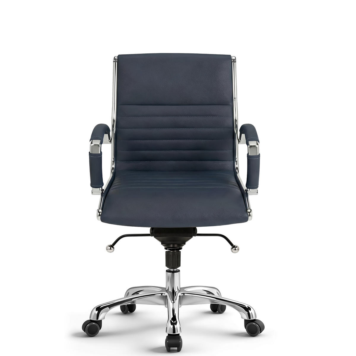DREHSTUHL Montreal Echtleder Dunkelblau – ergonomisch, bis 150 kg, Sitzhöhe 46-54cm - Dunkelblau, Leder/Metall (60/97/60cm) - Versee