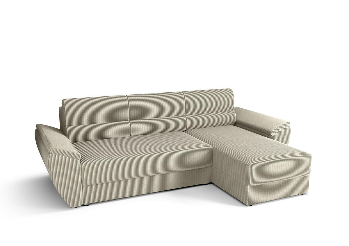ECKSOFA L REBI L2 Poso 100 Rechts mit Schlaffunktion, Beige, L-Form - Beige, Textil (251/140cm)