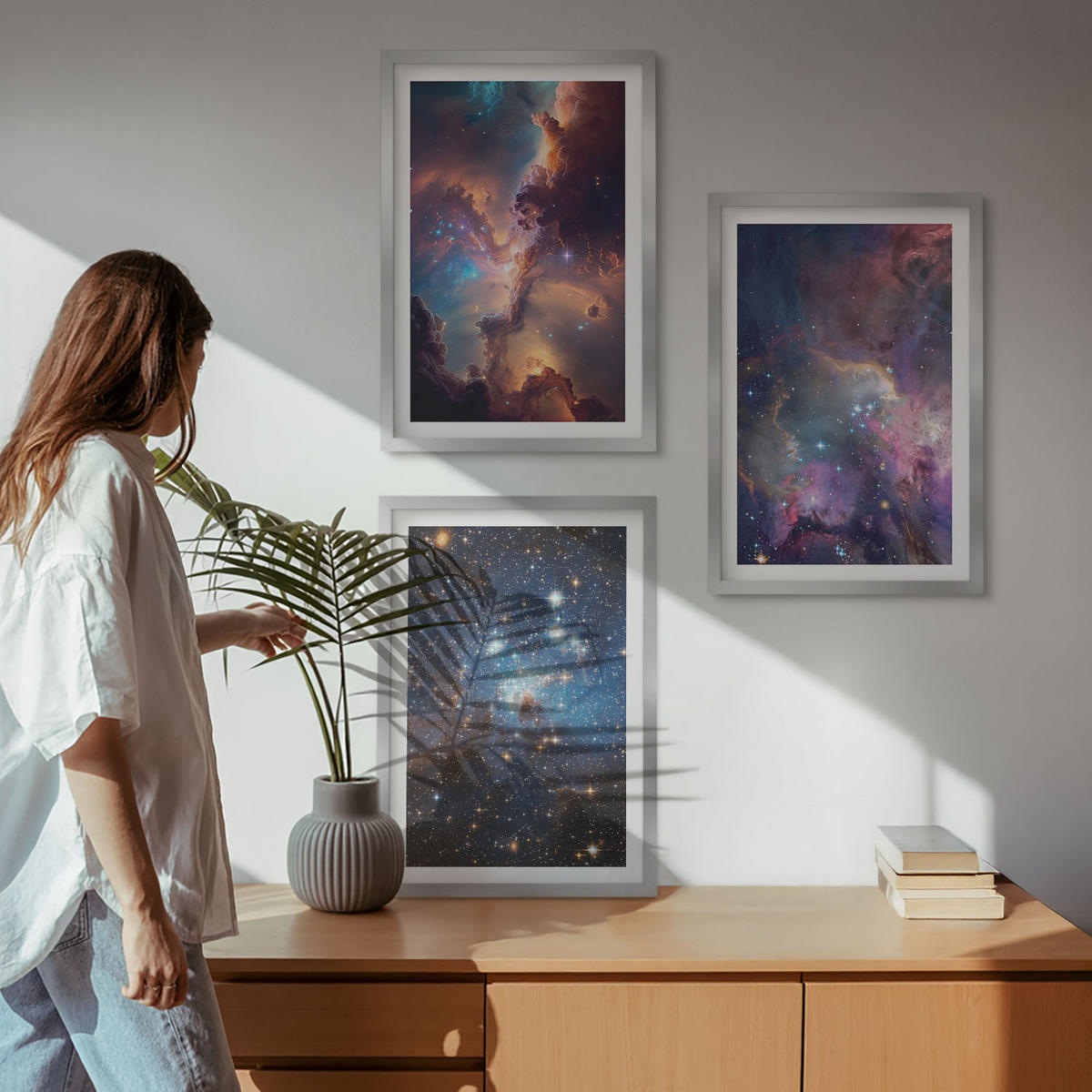 WANDBILDER 3er Set - 40x60 cm Silberner Rahmen - Kosmische Sternenlandschaften - Silberfarben, Kunststoff (40/60cm) - ArtPrintCave