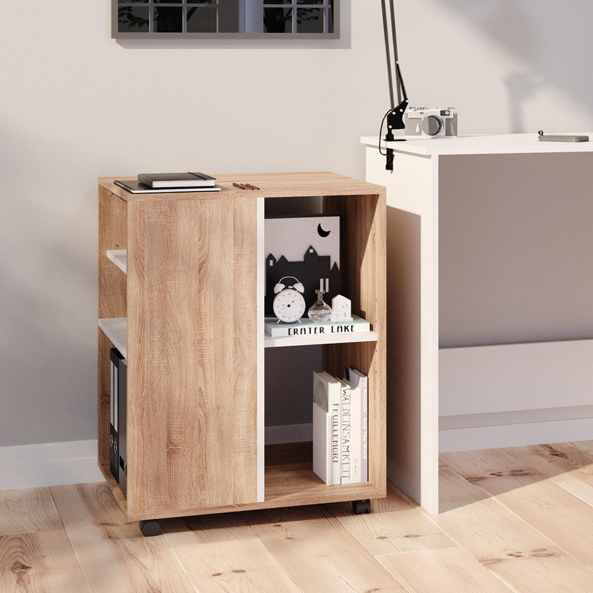 ROLLCONTAINER Sonoma 59.4 x 52.6 cm - Weiß/Sonoma Eiche, Holzwerkstoff (59.4/72/52.6cm) - Vicco