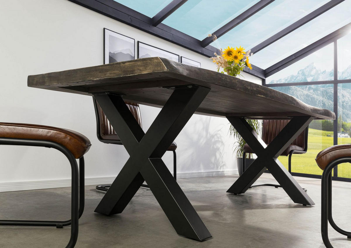 BAUMTISCH Mango 240x100x77 grau lackiert / X-Beine anthrazit matt FREEFORM 5 - Grau, Holz (240/100/77cm) - Massivmoebel24
