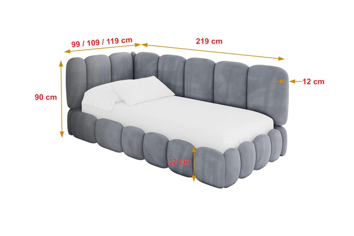 EINZELLBETT Jugendbett mit Bettkasten, Rechts - AVRY 100x200 Grau - Blaugrau, Holzwerkstoff/Textil (100/200cm) - ALTDECOR