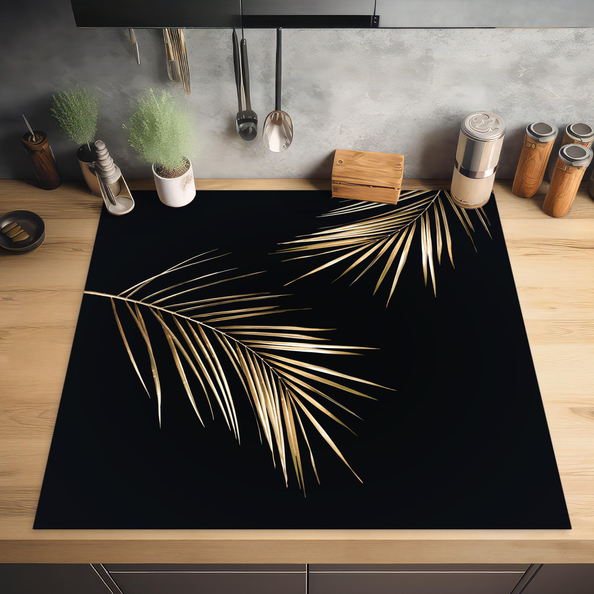 HERDABDECKPLATTE Blätter - Pflanzen - Gold - Schwarz - Luxus 78x78 cm - Goldfarben, Kunststoff (78/0.2/78cm) - MuchoWow