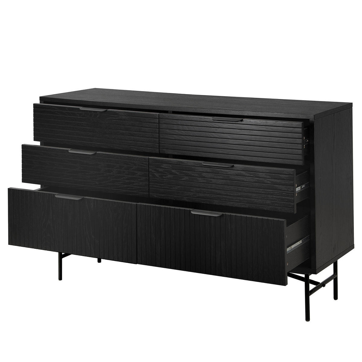 SIDEBOARD mit 6 Schubladen - Echtholzfurnier - Eichefarben/Schwarz, Holzwerkstoff/Metall (120/80/40cm) - home24