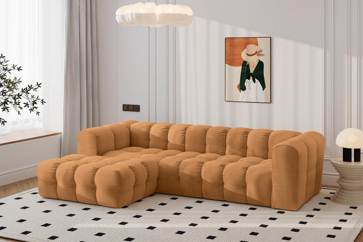 ECKSOFA L-form BALOO L, Chenille-Stoff Moly, Orange, Links - Orange, Holz (280/193cm) - Kaiser Möbel