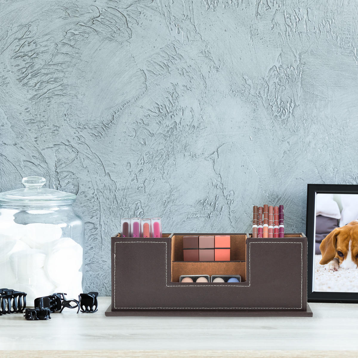 SCHREIBTISCH-ORGANIZER - Schwarz, Holzwerkstoff/Kunststoff (11/29.5/11cm) - Relaxdays