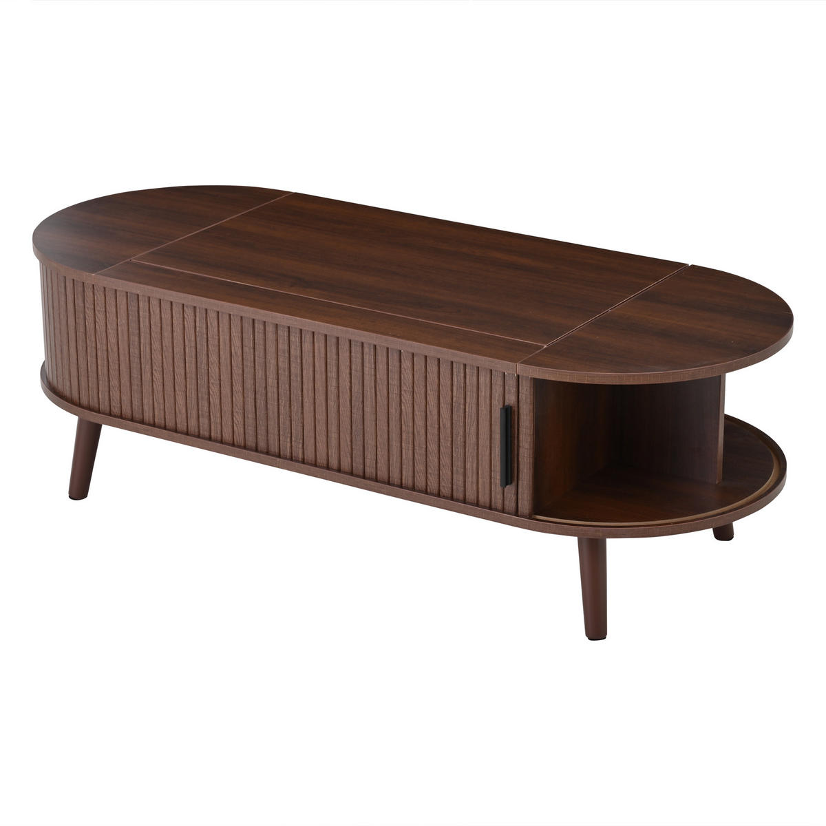 COUCHTISCH Walnuss Anhebbar mit Verstecktem Stauraum & Rolltür - Walnussfarben, Holzwerkstoff (50/120/39.5cm) - Urban Meuble