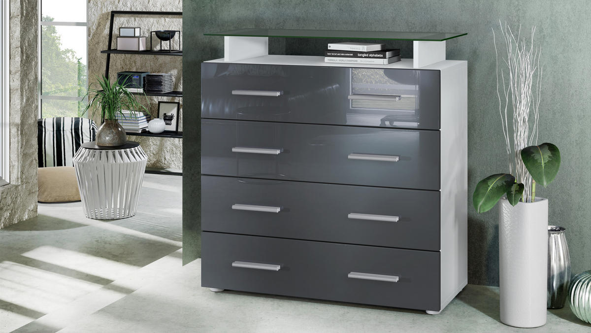 KOMMODE Pavos Grau Hochglanz - Grau, Holzwerkstoff (76/81/35cm) - Vladon