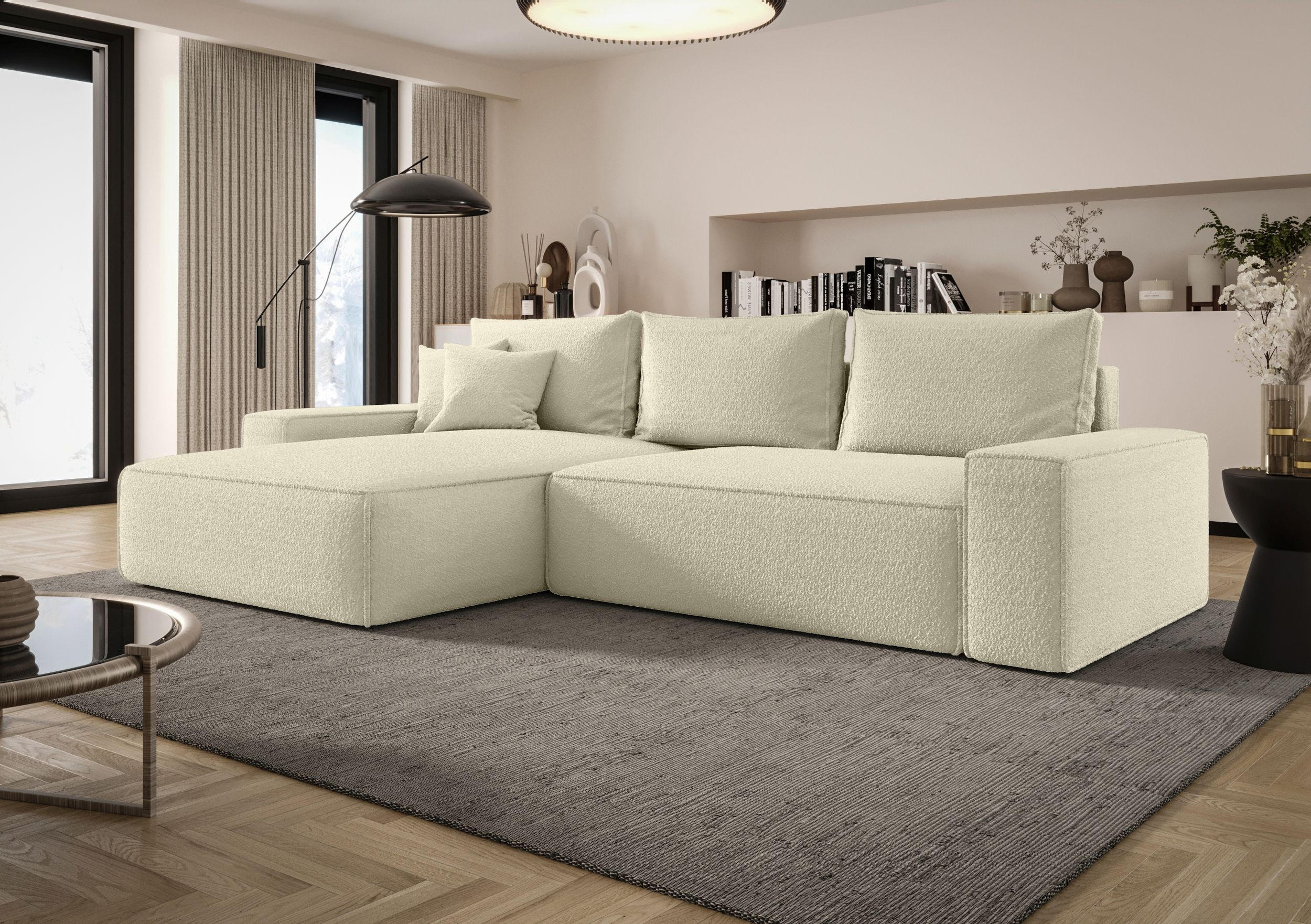 ECKSOFA MONA mit Schlaffunktion QUELLE 02 Links - Ecru, Textil (280/185cm) - Bedante