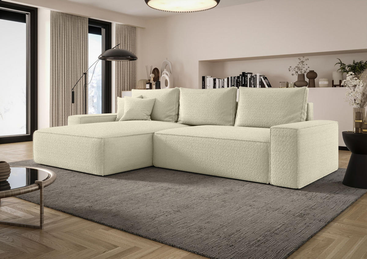 ECKSOFA MONA mit Schlaffunktion QUELLE 02 Links - Ecru, Textil (280/185cm) - Bedante