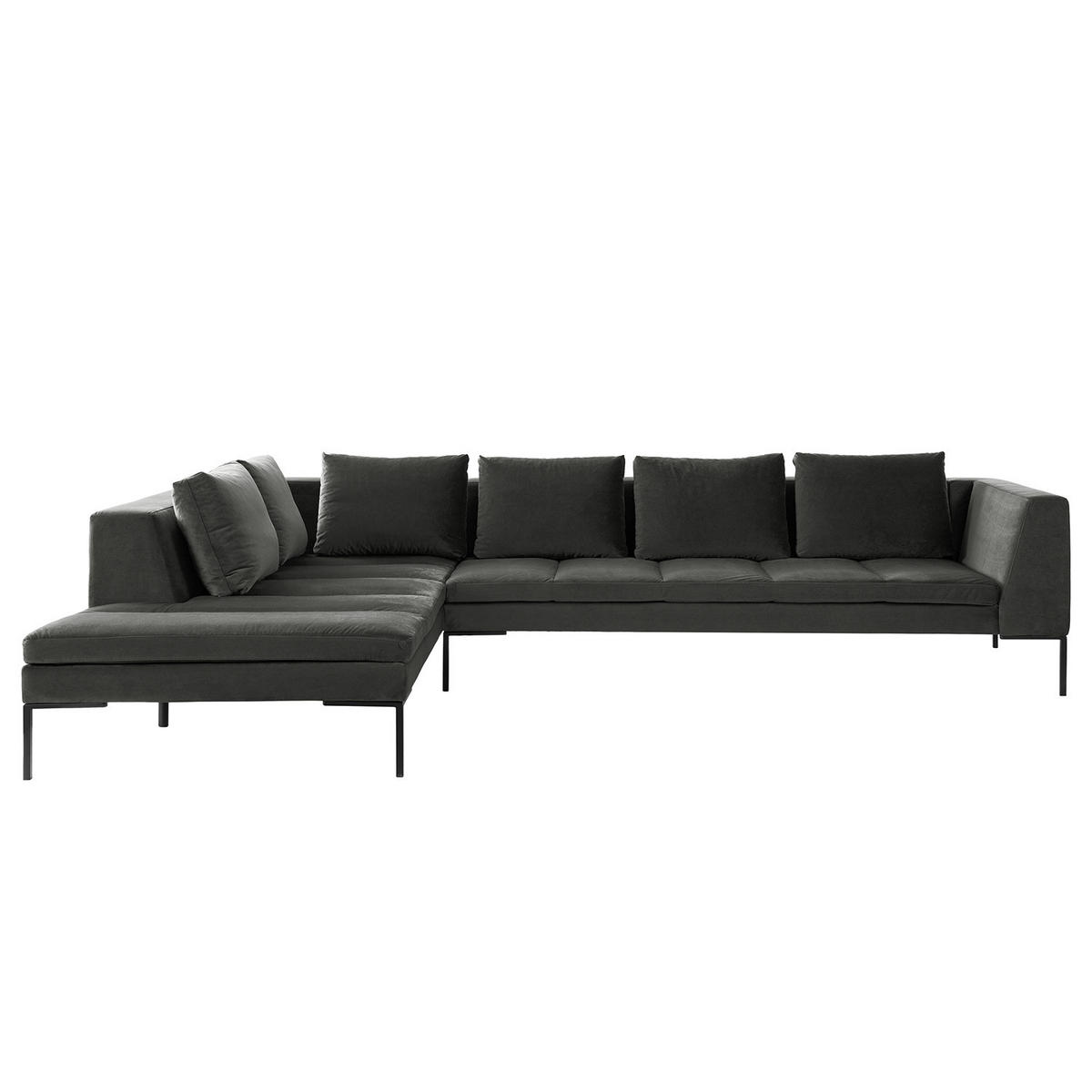 ECKSOFA mit Ottomane - Schwarz/Grün, Textil/Metall (319/230cm) - home24