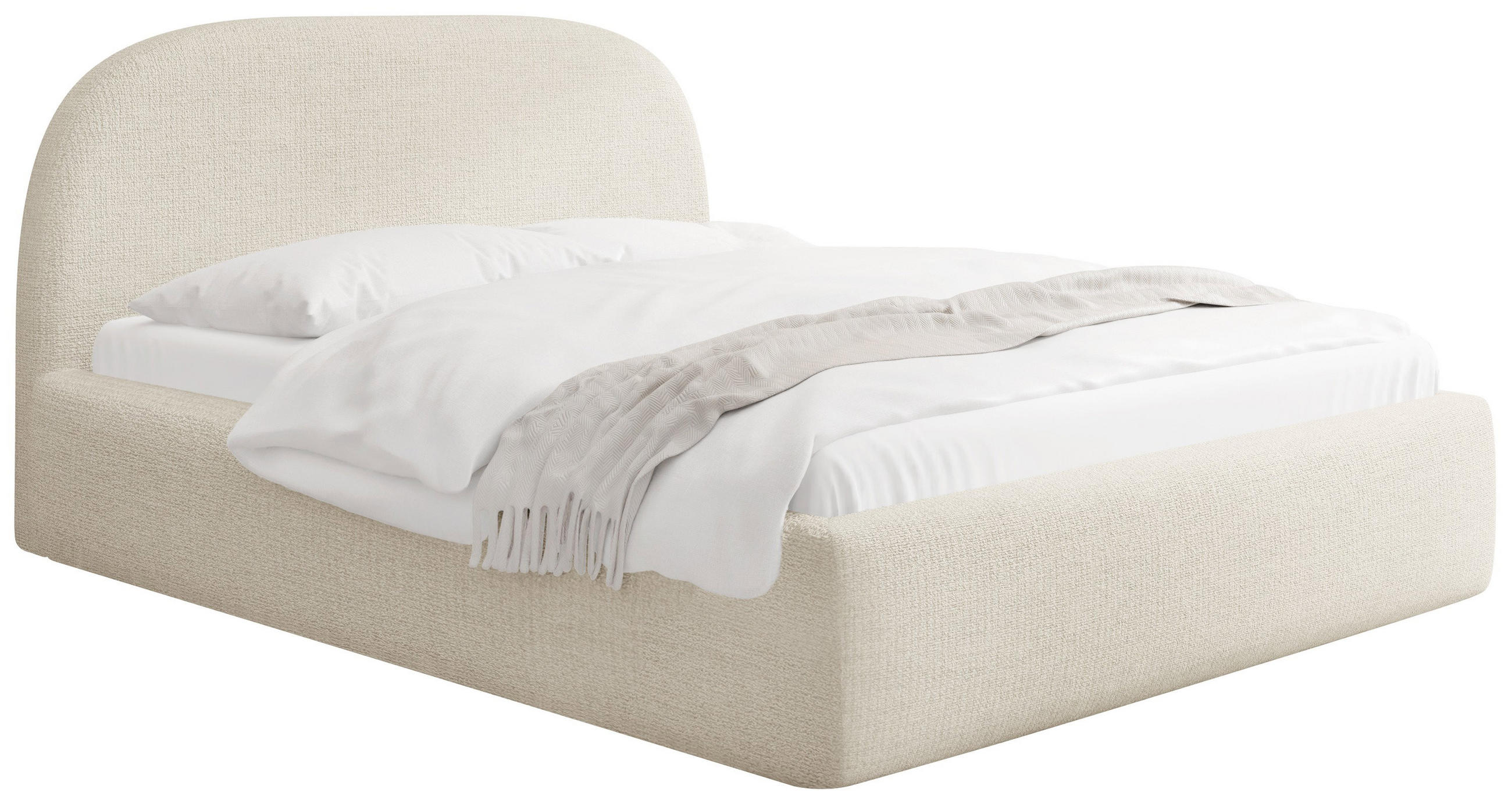 POLSTERBETT Puro mit Bettkasten & Metall-Lattenrost in Creme Chenille 160x200 cm - Birkefarben/Creme, Kunststoff/Textil (160/200cm) - WFL GROUP