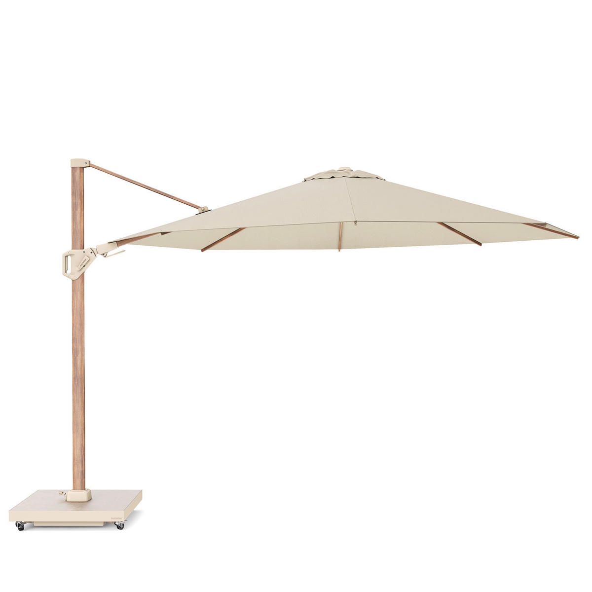 AMPELSCHIRM rund 3.5 m Challenger T² Premium 360° kippbar natur/teak - Creme, Metall (350/350cm) - Platinum