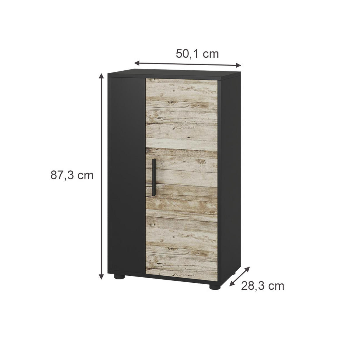 KOMMODE Berno Schwarz/Sandeiche 50.1 x 87.3 cm mit 2 Fächern - Schwarz/Sonoma Eiche, Holzwerkstoff (50.1/87.3/28.3cm) - Vicco
