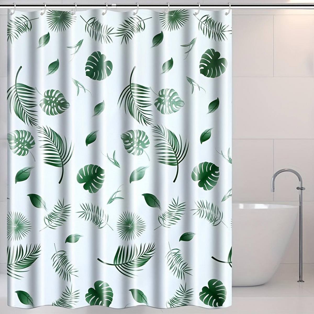 DUSCHVORHANG Grün 120 x 180 cm Pflanzen ohne Bohren mit Haken Badezimmer - Multicolor, Kunststoff (120/180cm) - MCBOSON