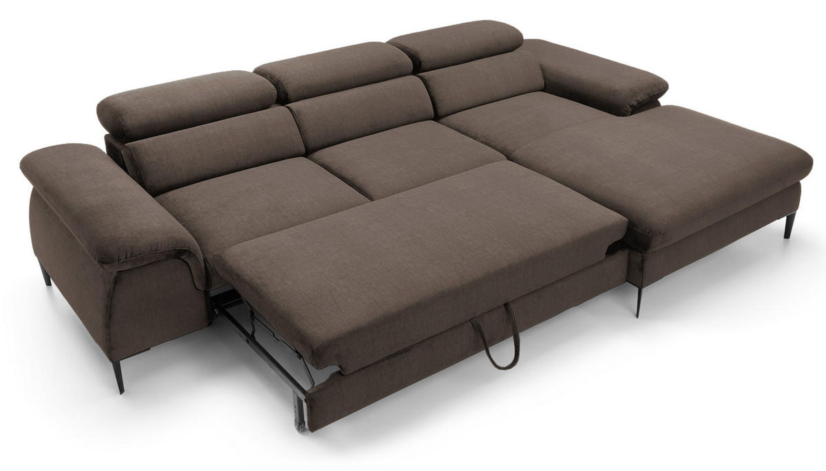 ECKSOFA L-Form 290 cm Amaro M mit Schlaffunktion, Rechts, Braun - Braun, Holz (182/288cm) - Emporius