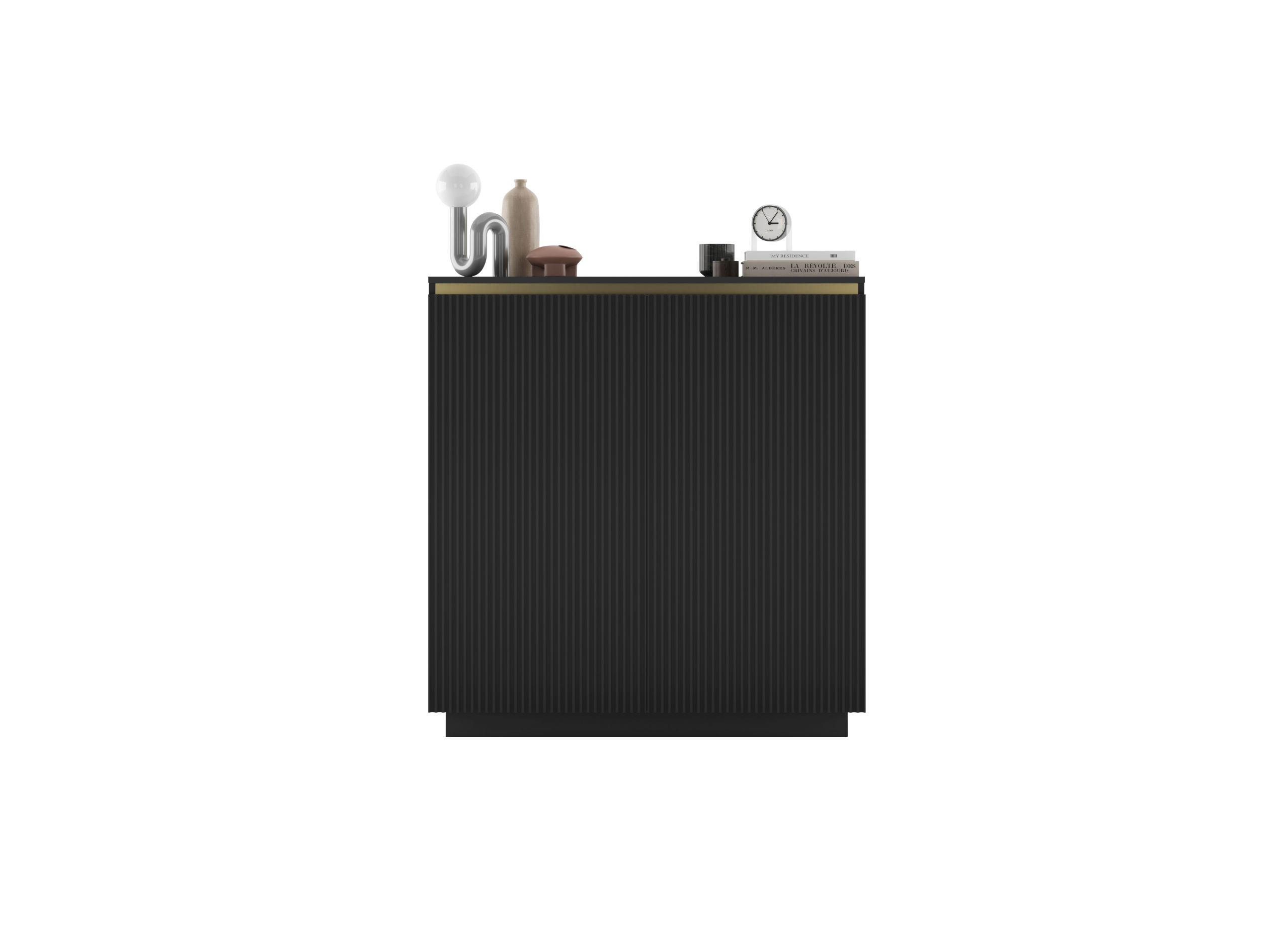 HIGHBOARD Selene 2D Schwarz Matt 111 cm Glamour - Schwarz, Holzwerkstoff (110.8/118/35cm) - Meble Lindner