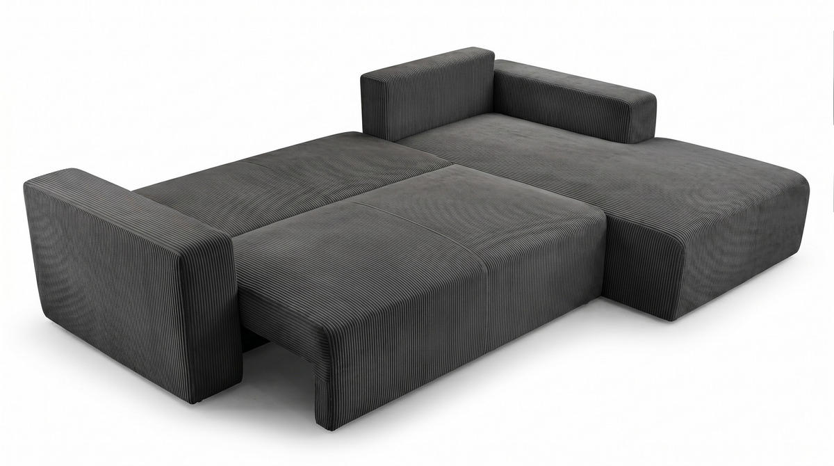 ECKSOFA PULA CORD GRAU - Anthrazit/Schwarz, Kunststoff/Textil (279/187cm) - Luxkor24