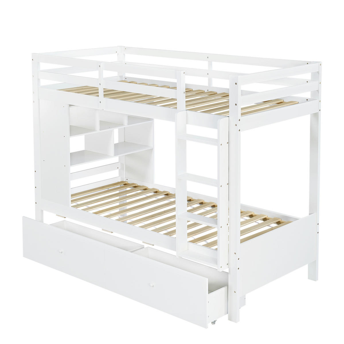 ETAGENBETT 90/200 cm in Weiß mit Schubladen und Regal - Weiß, Holz/Holzwerkstoff (90/200cm) - CHICFURN