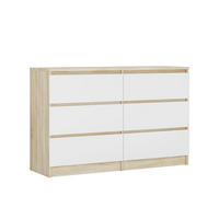 KOMMODE 6 Schubladen, Farbe: Sonoma-Eiche / Mattweiß, 120 cm x 39 cm x 78 cm - Weiß/Sonoma Eiche, Holzwerkstoff (120/78/39cm) - 3XE LIVING