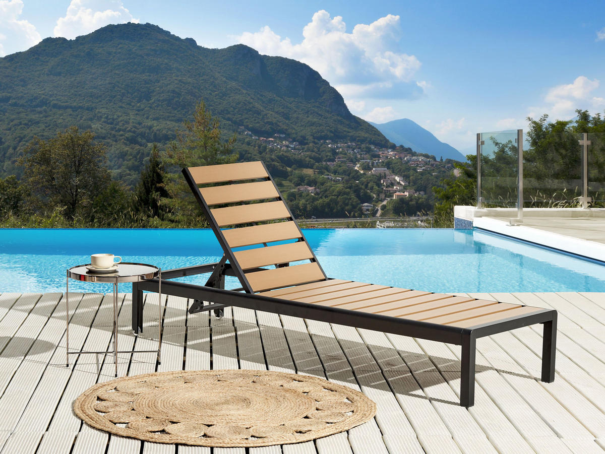 GARTENLIEGE hellbraun/schwarz Nardo - Hellbraun/Anthrazit, Holzwerkstoff (64/29/198cm) - Beliani