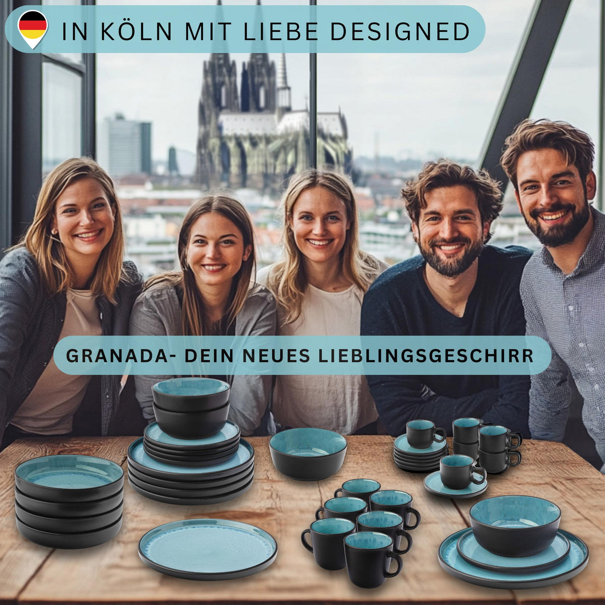 SCHALEN SET GRANADA - 6 teilig aus Steingut - Blau, Stein (16.3cm) - Sänger