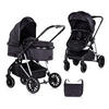 KINDERWAGEN Aura 2 in 1 schwarz gemustert umbaubar Wickeltasche Sitz umkehrbar bis 22 kg - Schwarz, Metall (98/60/106cm) - Chipolino