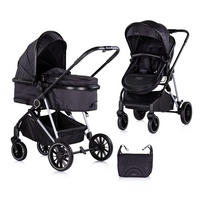 KINDERWAGEN Aura 2 in 1 schwarz gemustert umbaubar Wickeltasche Sitz umkehrbar bis 22 kg - Schwarz, Metall (98/60/106cm) - Chipolino