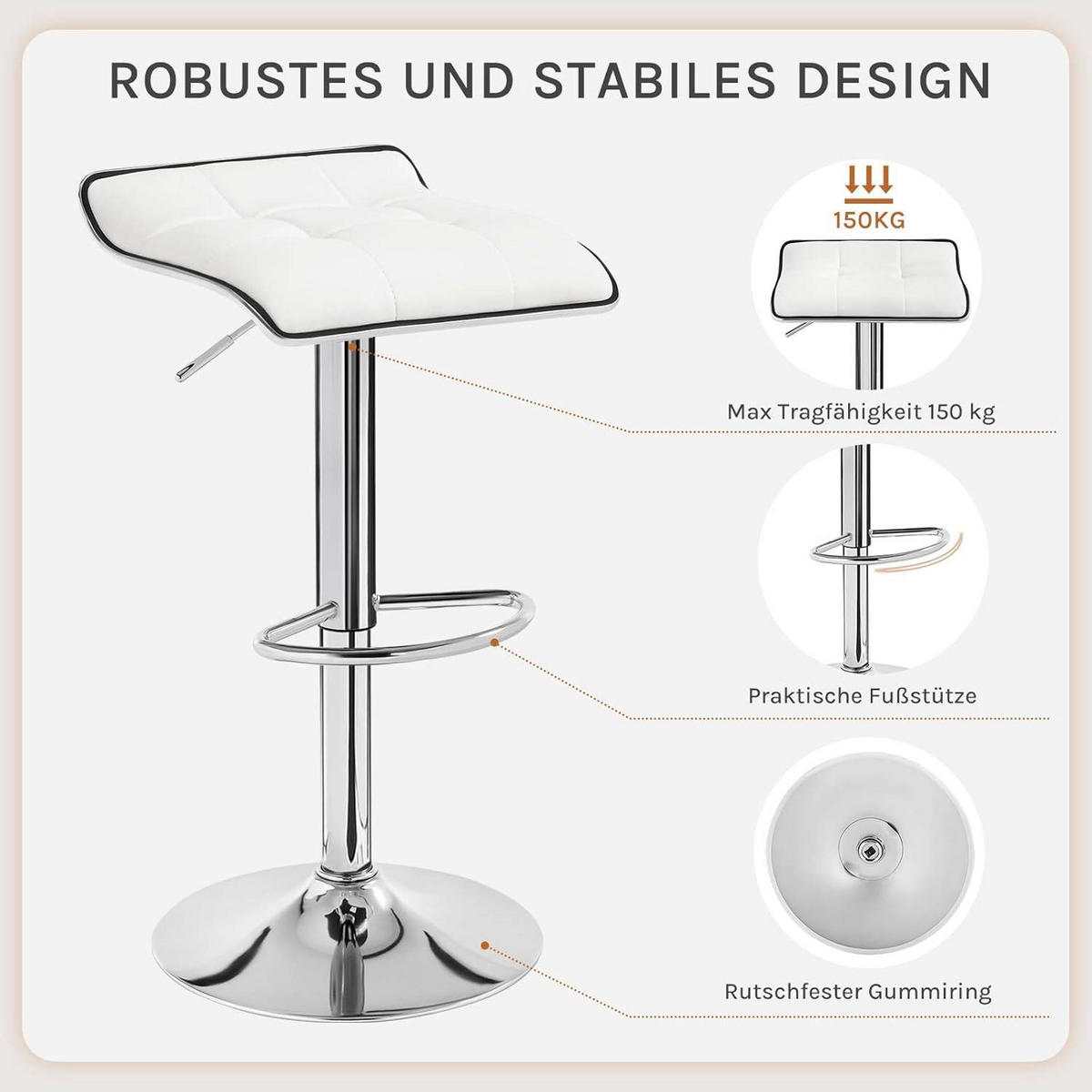 BARHOCKER 2er Set, aus PU-Kunstleder Metall - Weiß, Metall (39/83/39cm) - Woltu